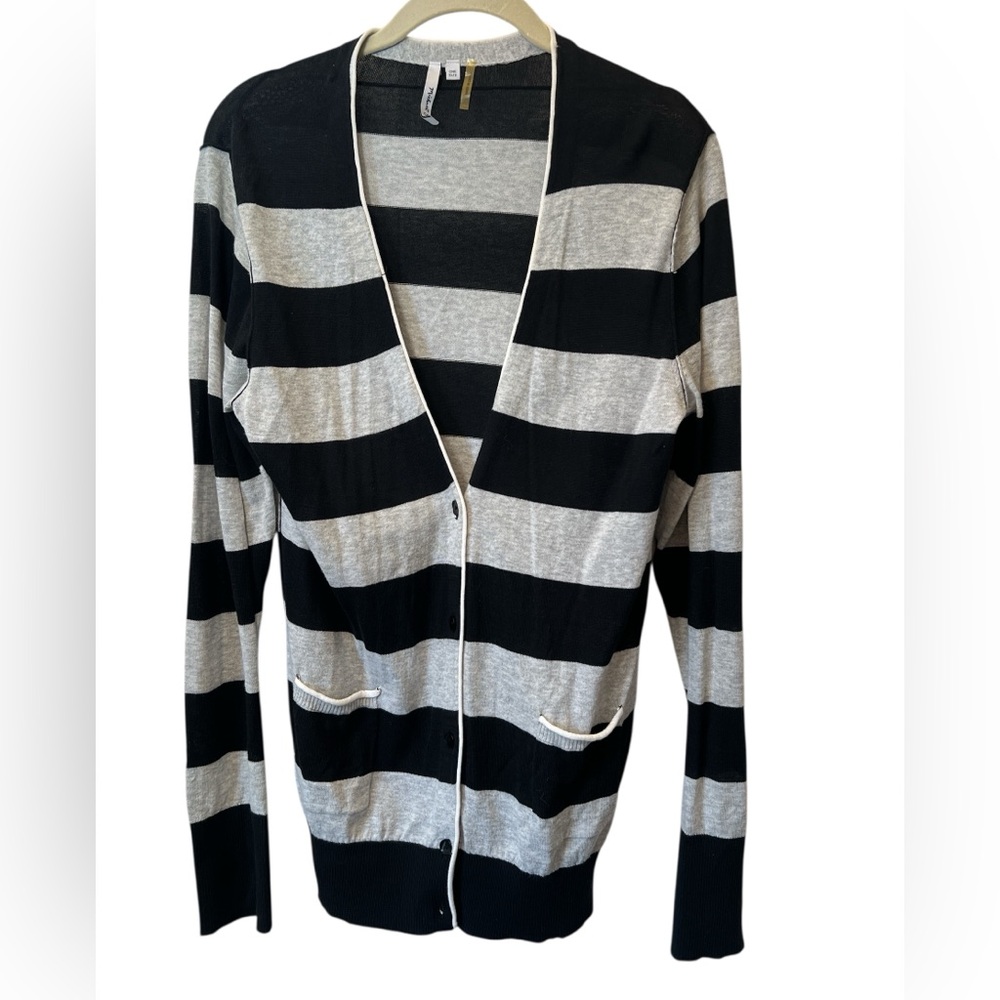 Michael Stars 100% Cotton Striped One Size Button Front Cardigan Collegiate